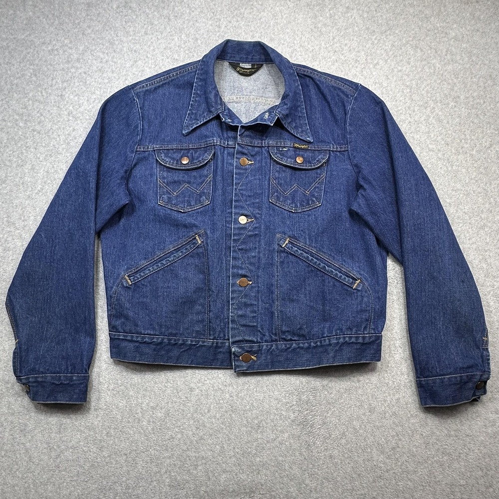 Vintage Wrangler Denim Jacket Mens 44 Broken Twill USA Made Trucker 70s 80s